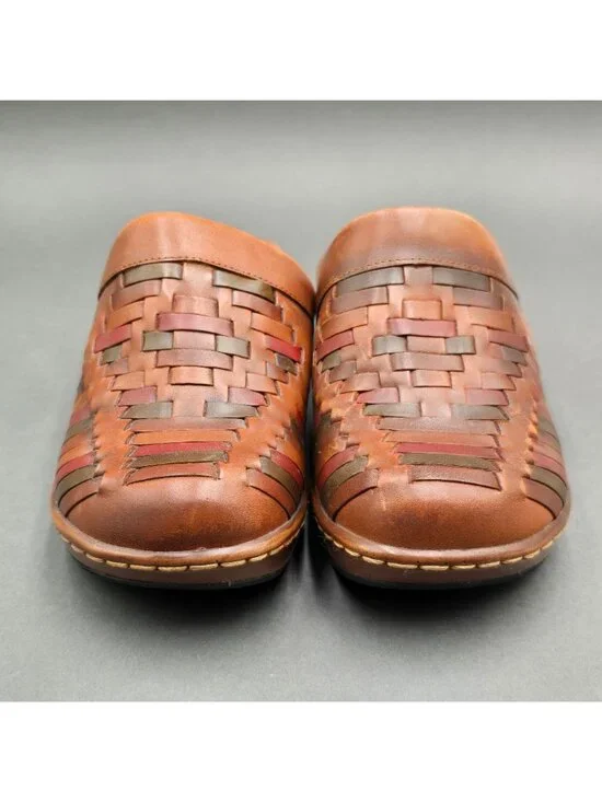 Born Yucatan Woven Leather Clogs Size 7 Brown Multi Color Slip On Mules - Picture 3 of 11